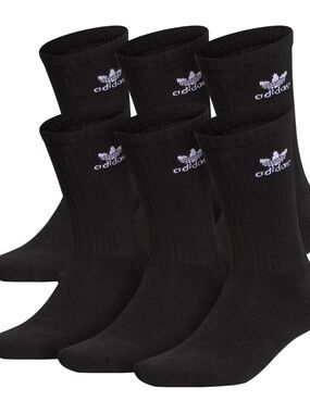 adidas Black Crew Socks 6-Pack with White Trefoil Logo